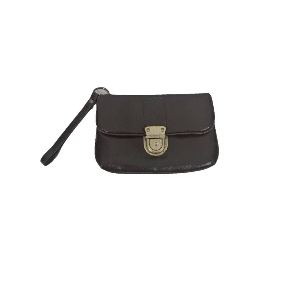 Vintage The Limited Brown Wristlet Clutch Gold Lock Minimal Y2K Bag